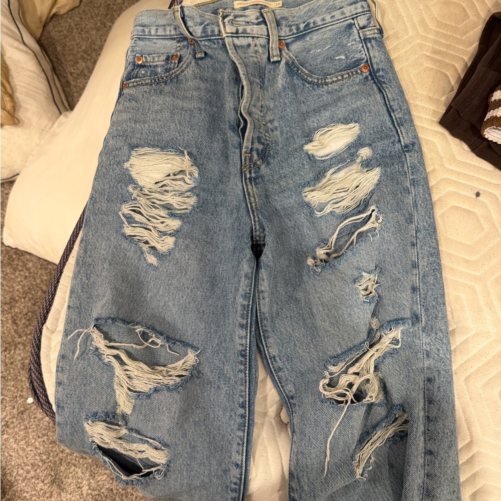 Levi's Blue Distressed Straight Leg Jeans